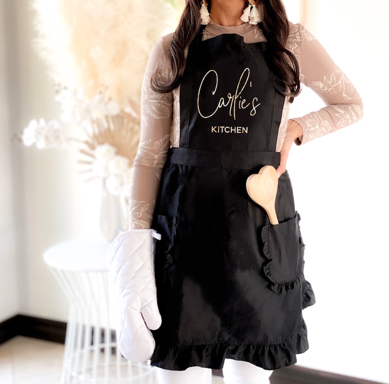 Personalized Apron for Women Aprons Personalized Custom Aprons for Womens Aprons Ruffled with Pockets Hostess Gift Ideas EB3353CT image 5