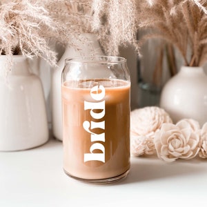 Bride Iced Coffee Cup Mrs Glass Cup with Lid Straw Bride Glass Can for Future Mrs Engagement Bridal Shower Gift for Bride to Be EB3496BRD image 3