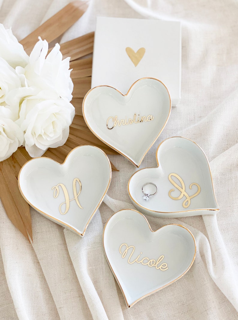 Personalized Ring Dish Bridesmaid Gift Personalized Heart Ring Dish Bridesmaid Ring Dish Jewelry Holder Gifts for Women Friends EB3233SM image 4