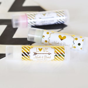 Black and Gold Wedding Shower Favors -Black and Gold Bridal Shower Ideas - Personalized Wedding Lip Balm - Bachelorette (EB3031FW) - 16| pcs