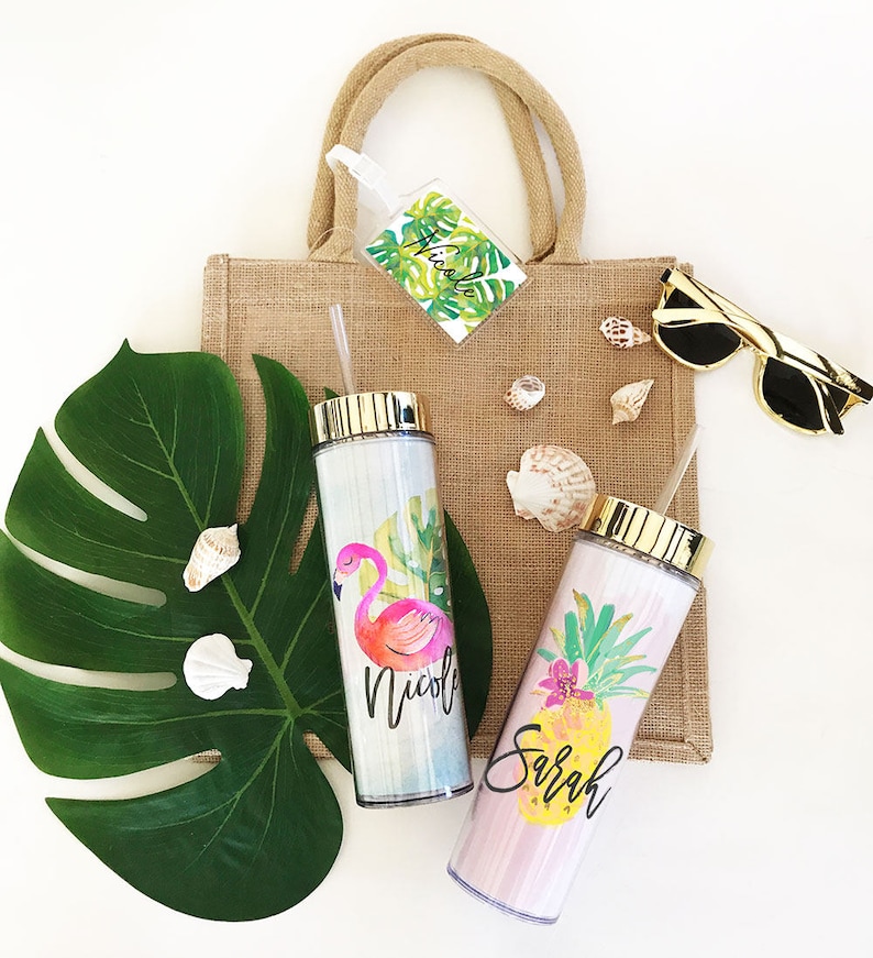 Tropical Tumbler Tropical Bridesmaid Gift Ideas Tropical Bachelorette Tumblers Beach Bridesmaid Gifts Tropical Water Bottle EB3113TPB image 1