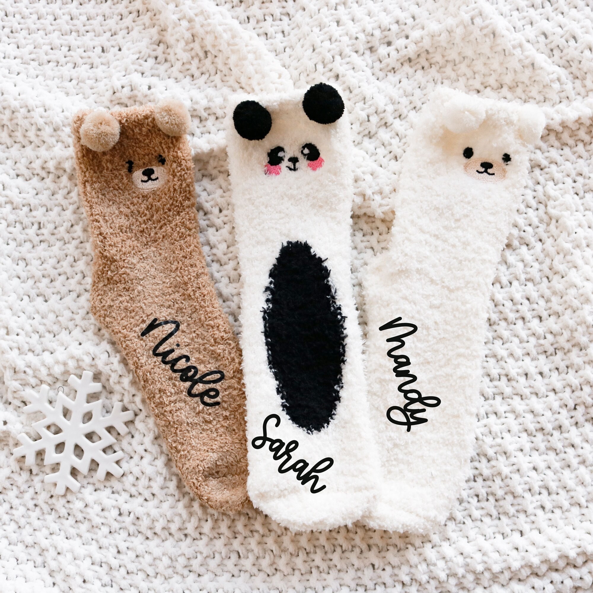 Tyadorw 5 Pair White Fuzzy Socks Cute Kawaii Bear Slipper Socks