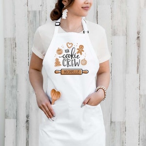 Personalized Christmas Apron for Women Custom Cookie Crew Aprons Holiday Baking Apron for Adults Men Family Friends Holiday Gift (EB3242CC)