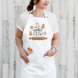 Personalized Christmas Apron for Women Custom Cookie Crew Aprons Holiday Baking Apron for Adults Men Family Friends Holiday Gift (EB3242CC)