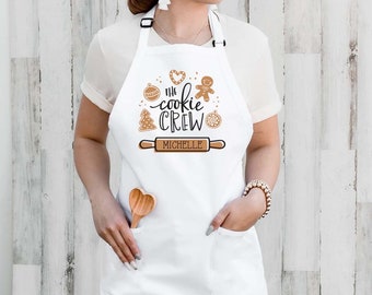 Personalized Christmas Apron for Women Custom Cookie Crew Aprons Holiday Baking Apron for Adults Men Family Friends Holiday Gift (EB3242CC)