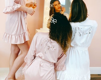 Ruffle Robes for Bridesmaid Robes Personalized Bridesmaid Robes with Names Satin Bridal Robes Bridal Party & Bride Custom Robes (EB3377P)
