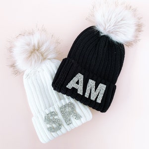 Monogram Beanie Hats for Women Monogrammed Beanie Hat Holiday Gifts for Women Friends Teen Gift Ideas Monogram Gifts for Her (EB3357SQM)