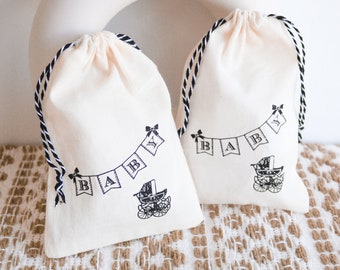 Baby Shower Favor Bags - Set of 12 Muslin Bags w Drawstring - Rustic Baby Shower - Gender Neutral - Baby Shower Candy Bags (EB2353)