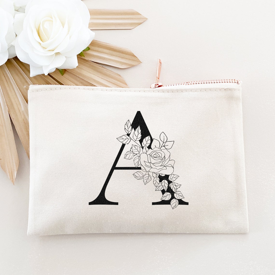 Floral Monogram Make up Bag Monogrammed Initial Cosmetic Bag Etsy