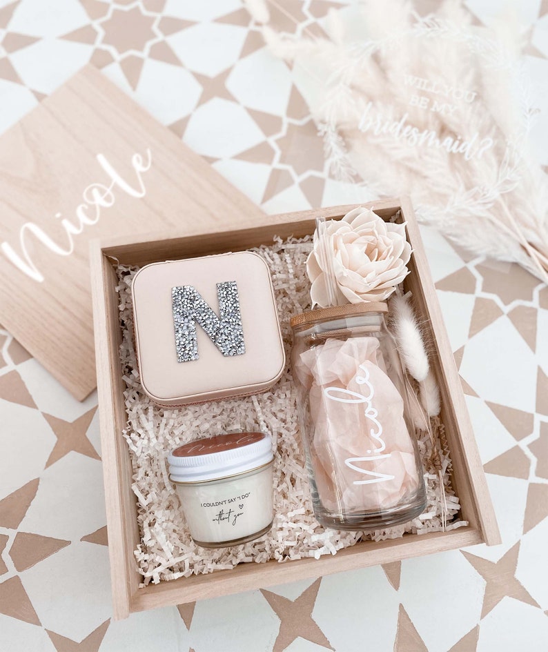 Bridesmaid Proposal Box Custom Wooden Gift Boxes for Bridesmaids Will you be my Bridesmaid Box with Name & Card Option EB3459P EMPTY image 4