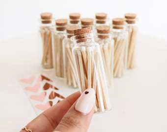 Match Bottle Favors - Set of 10 Glass Match Bottles w/ Cork Top & Heart Stickers - The Perfect Match Wedding Favor Idea (EB3393HRT)