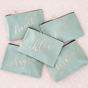 5 sage mint bags with custom names in rose gold