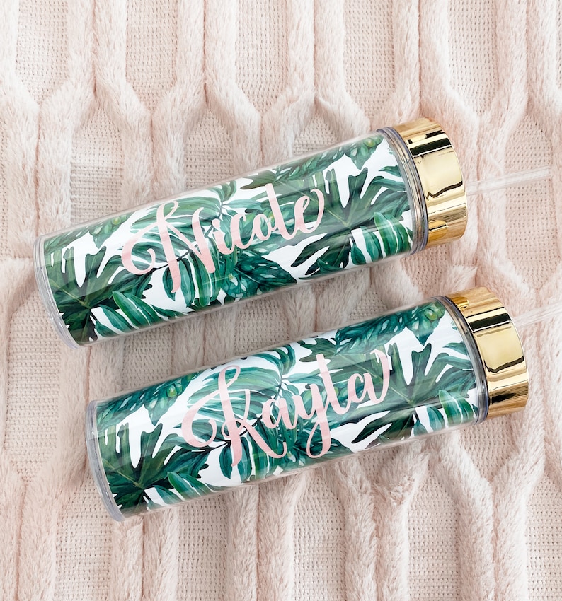 Palm Leaf Tumbler Banana Leaf Bachelorette Party Gift Palm Leaf Bridesmaid Gift Monstera Leaf Water Bottle EB3113PLM image 1