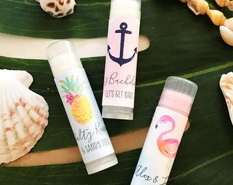 Beach Wedding Favors - Tropical Bridal Shower Favors - Tropical Bachelorette Party Favors Personalized Lip Balm Tubes (EB3031TPB) set of 16|