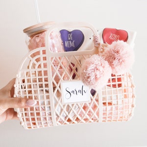 Valentines Day Gift Basket Kids Valentine Gift Ideas Galentines Day Party Favors for Friends Personalized Basket EB3470P EMPTY Jelly Bag image 4