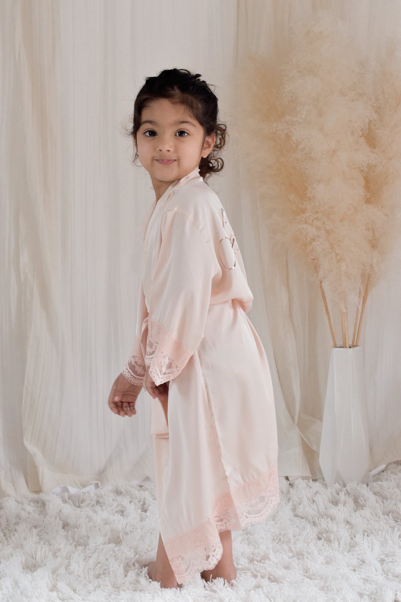 Flower Girl Robes Flower Girl Gift Ideas Satin Flower Girl Robe Satin Lace Flower Girl Robe Blush EB3299WD Flower Girl Lace Robes image 3