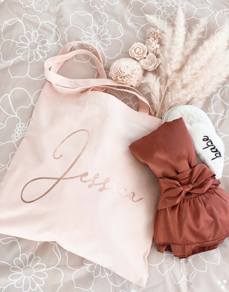 Personalized Bridesmaid Tote Bag with Name Bridesmaid Gift Bag Personalized Bridesmaid Bags Bridal Party Totes EB3216BLS image 8