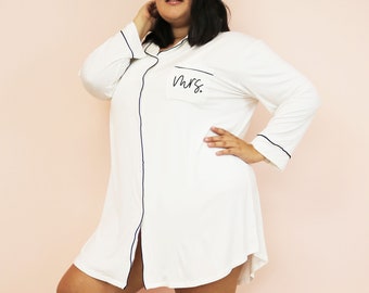 Plus Size Bride Pajamas Plus Size Bride Getting Ready Outfit for Bride Plus Size Bride Button Down Shirt Plus Size Mrs Pajamas  (EB3314MRSH)