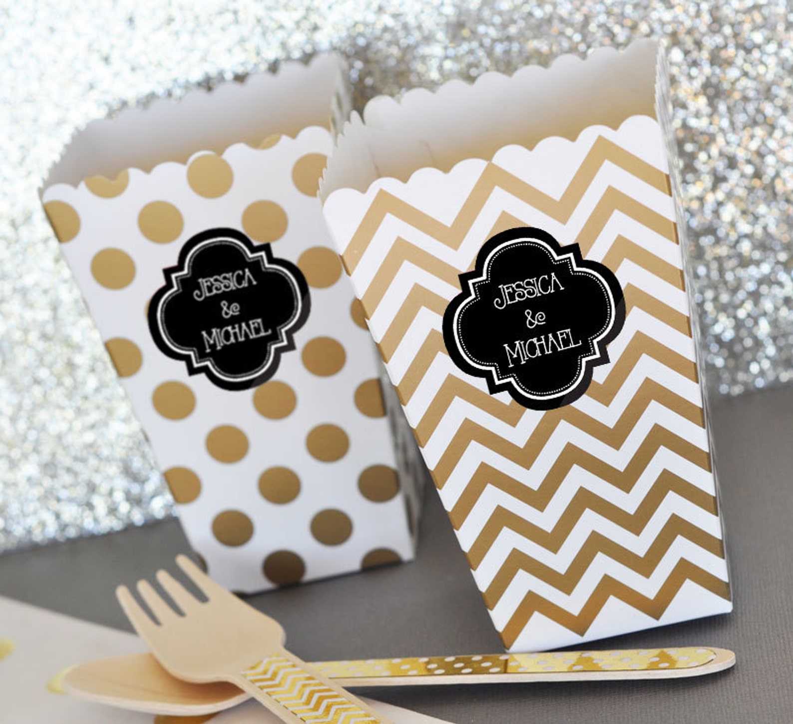 Black and Gold Popcorn Boxes