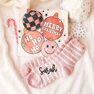 Fuzzy Socks Christmas Gift Personalized for Woman Warm Winter Socks Stocking Stuffer White Elephant Gift Cold Weather Socks (EB3499P)