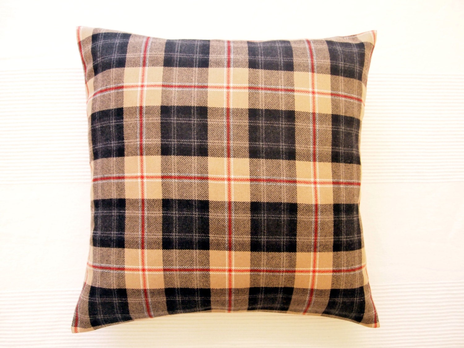 Wool Plaid Pillow Cover. Beige Black Red Throw Pillows. Wool Etsy