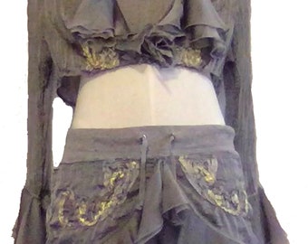 Hula Hoop Outfit Gray - Large size scort and ruffle t-shirt matching top crop jacket and headband. 5 pieces