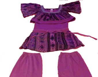 Hula Hooping 6 Piece Shorts Set - size Large  Purple w/pockets, matching Bra-top, Over top, 2 Legs covers (elastic) and Headband.