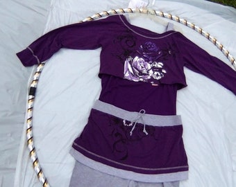 Hula Hooping Costume - 5 pieces size Large Grey and Purple. Butt Cover matching T-shirt and Headband.