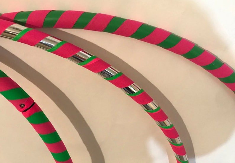 Pink green & bling Hula Hoop 1 1.5 LBS weighted for fitness dance fun. Beginners delight folds for travel. Get your middle little image 3