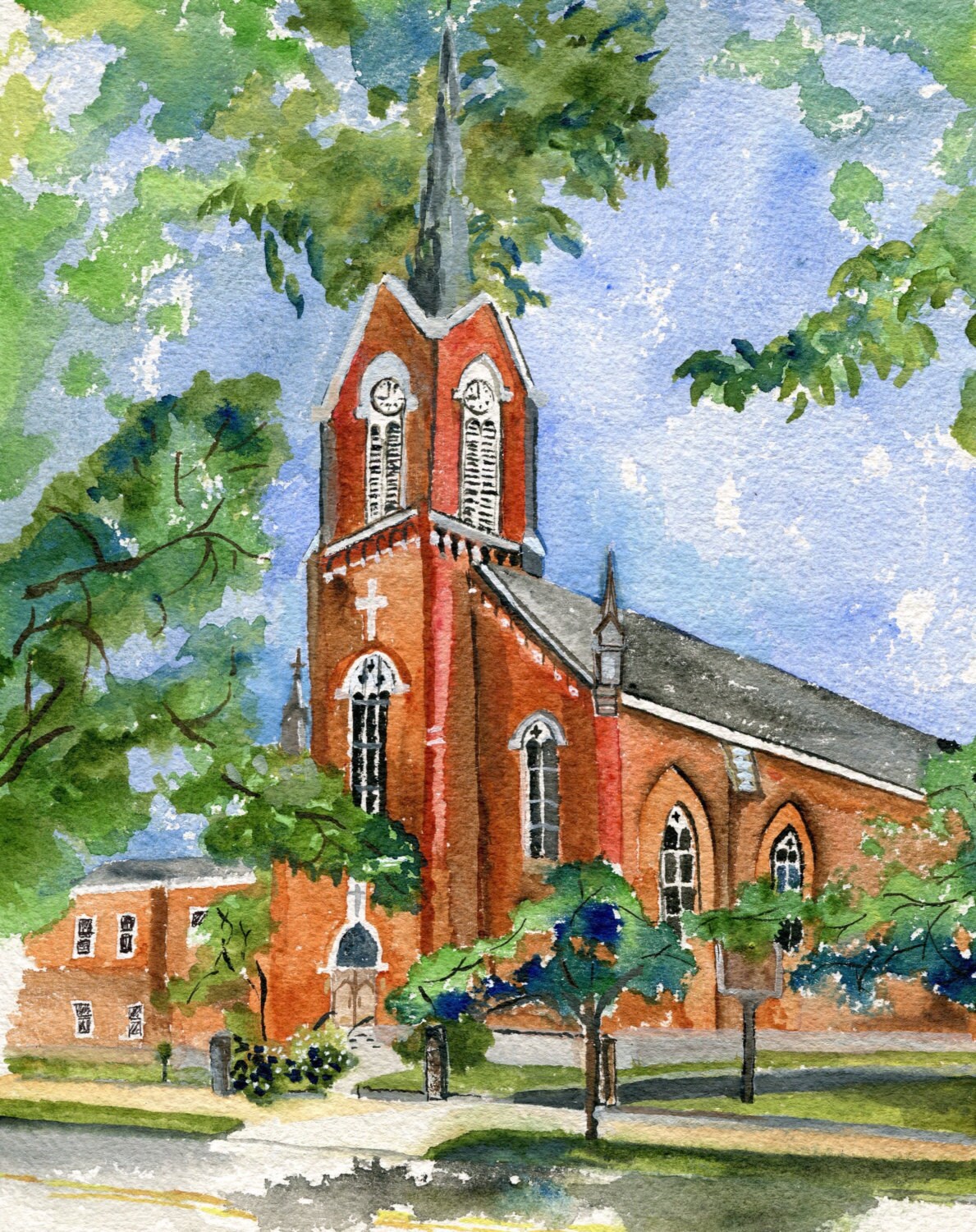 Saint Joseph's Church prints paintings Catholic Church watercolor wall German Village weddings gifts wall art