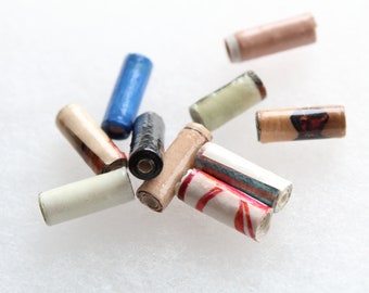 Handmade Paper Beads, Mixed Bag of Beads, DIY Crafting Supplies, Recycled Magazine Paper Tube Beads