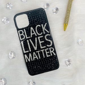 Black Lives Matter Crystal Phone Case – Sparkly Black Pride Rhinestone Phone Case | Handmade Gift for iPhone & Samsung