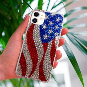Waving American Flag Bling Phone Case