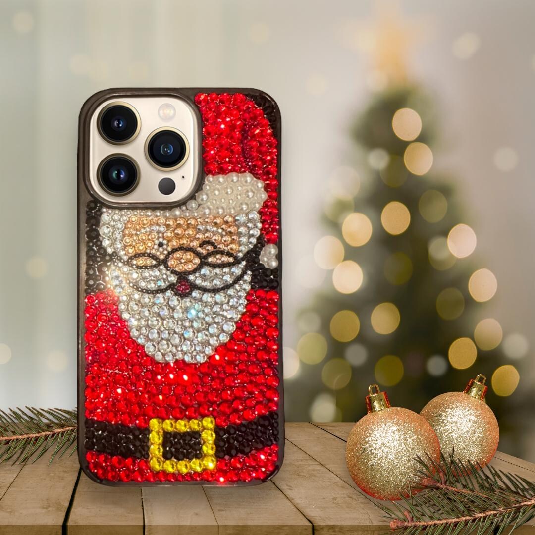 Santa Claus Embellished Phone Case — Handmade Christmas Design for