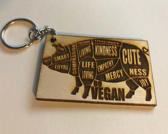 Go Vegan Pig Keychain