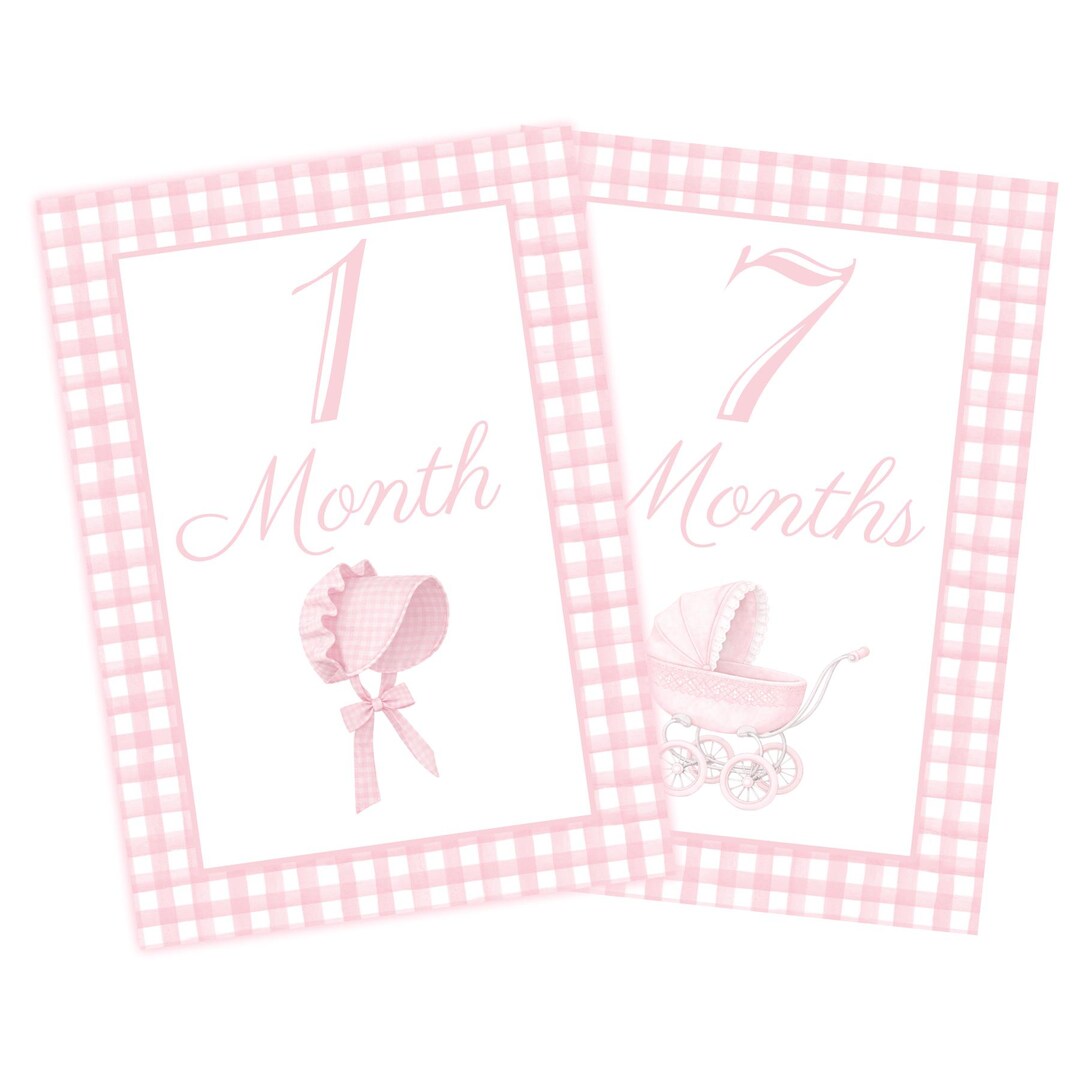 Pink Gingham Baby Milestone Cards - Etsy