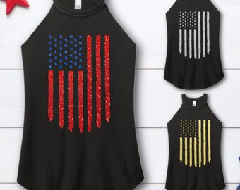 Camiseta sin mangas con bandera estadounidense, camiseta sin mangas con bandera para mujer con opción de brillo, camiseta sin mangas patriótica, camiseta sin mangas del 4 de julio, camiseta sin mangas con bandera estadounidense desgastada, camiseta con bandera