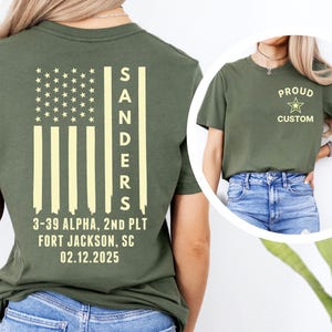 Bootcamp Abschluss-Shirts, Familien-Tag-Shirts, personalisierte Armee Boot Camp-Abschluss-Shirts, Flagge mit Soldatennamen, stolze Armee-Familie
