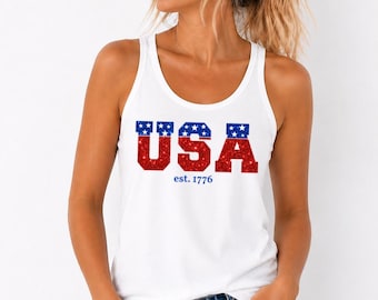 Glitter USA Tank Top, 4. Juli Tank, Glitter Flagge Tank, Patriotisches Tank Top, Unisex 250. Amerika Geburtstag Flagge Tank
