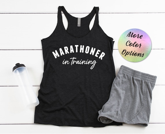 Marathoner In Training Racerback Tank Top: Funny Running Shirt