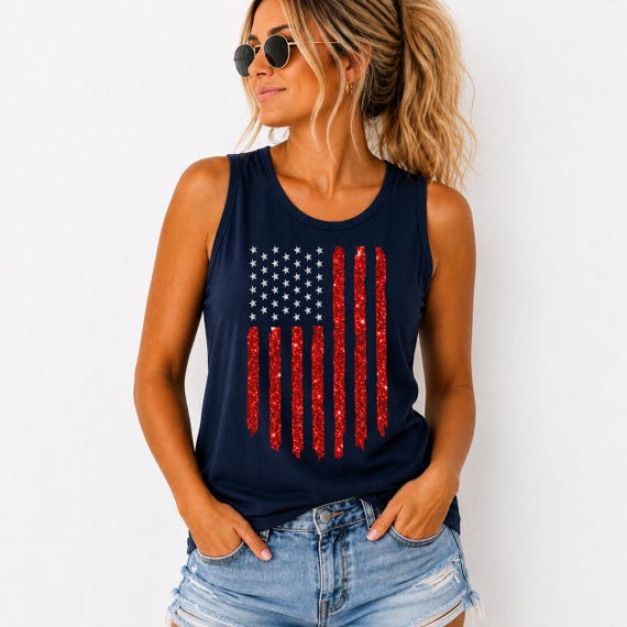 Glitter American Flag Tank Top, 4th of July Tank, Ladies Flag Tank, Patriotic Tank Top, 250th America Distressed Flag Tank