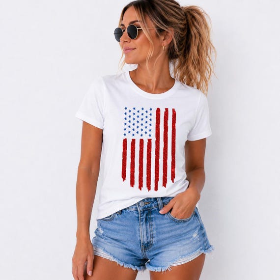 Glitter American Flag Shirt, Real Glitter 4th of July T, America 250 Anniversary Shirt, July 4th Tee Shirt