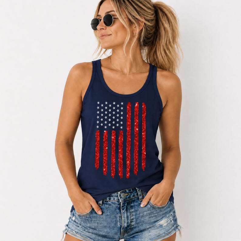 glitter american flag 4th of july tank top