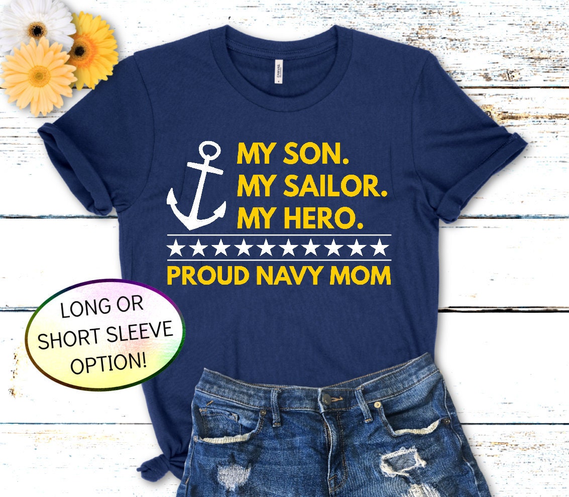 Proud Navy Mom My Son Sailor Hero Missy Fit Ladies T-Shirt S-3X 