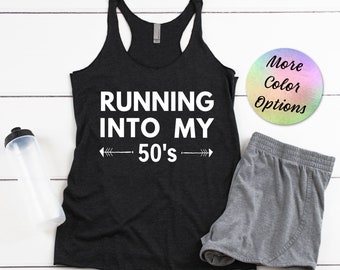 50th Birthday Running Tank Top: 'Running into my 50s' Tri-Blend Shirt
