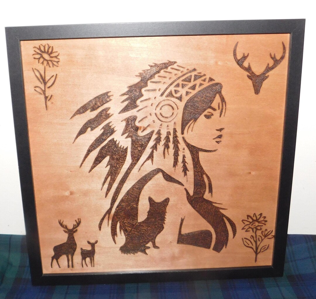 Handmade Pyrography Native American Woman Plaque (pagan/goth) WITH ...