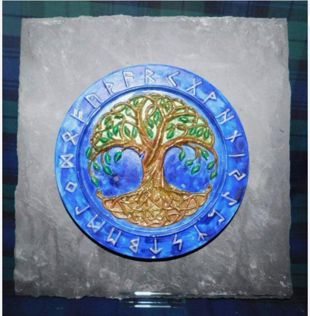 Hand Made Tree of Life & Runes Altar Plaque / Pagan / Goth / Wicca ...