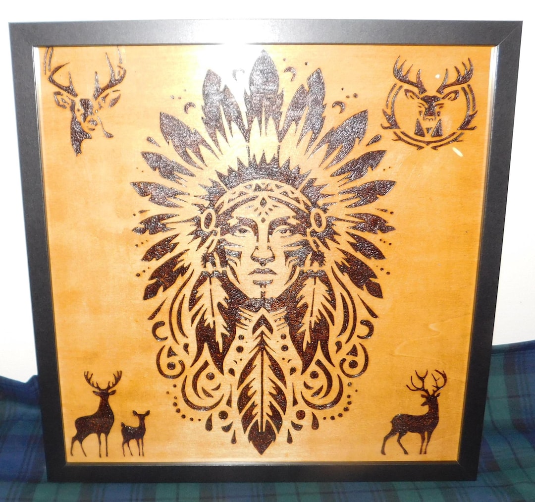 Handmade Pyrography Native American Plaque (pagan/goth) WITH FRAME - Etsy