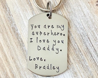 Super hero Dad Keychain Gift for New Dad  Love Daddy Keychain Handstamped Keychain Custom Keychain Dad Keychain Fathers Day Gift from Son