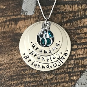 Personalized Necklace Mothers Day Gift Customized Washer Necklace Birthstone Necklace Grandma Necklace Handstamped Necklace Mom Necklace image 1